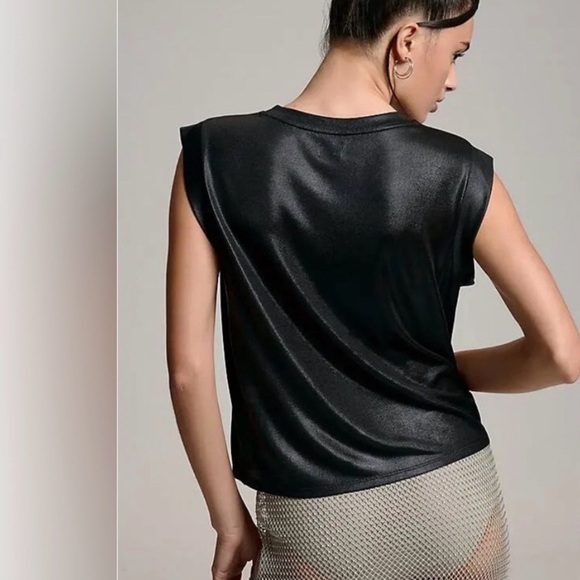 PORRIDGE L SHE MUSCLE metallic shine lightweight sheer  woman cap sleeve tank - Picture 2 of 11